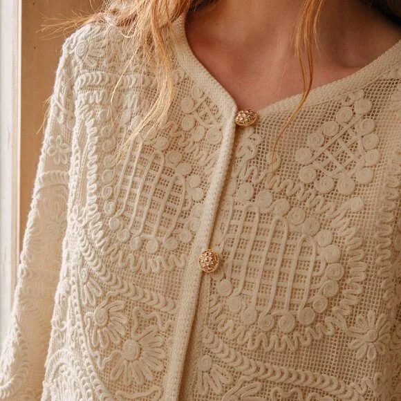 Apricot Elegant Women's Hollow-Out Bohemian Cashew Flower Pattern Coat - Picture 1 of 7